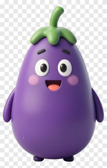 Cute Purple Eggplant Character PNG