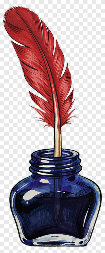 Red Quill In Blue Inkwell PNG