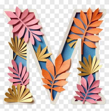 Decorative Letter M With Leaf Design PNG