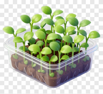 Green Seedlings In Transparent Container PNG