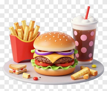 Cartoon Style Fast Food Meal PNG
