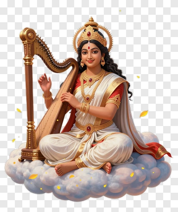 Goddess Saraswati Playing Harmonium PNG