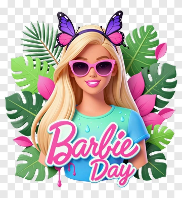 Barbie With Butterfly And Tropical Leaves PNG