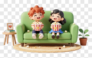 Boy And Girl Watching Movie With Popcorn PNG