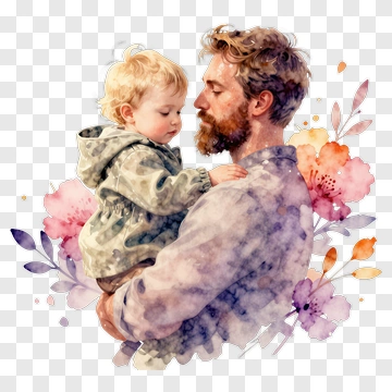 Father Holding Child In Watercolor PNG