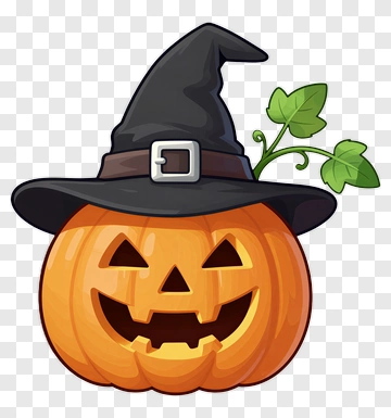 Cartoon Pumpkin Wearing Witch Hat PNG