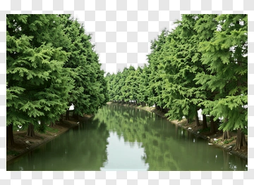Tall Trees Line Riverbank PNG