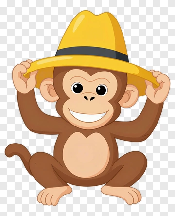 Happy Monkey Wearing Yellow Hat PNG