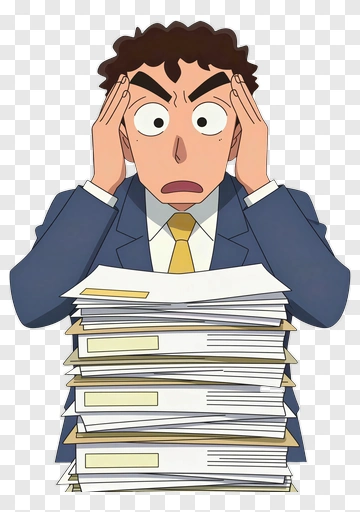 Stressed Office Worker With Papers PNG
