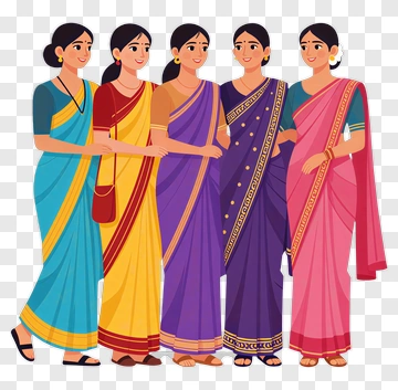 Five Women In Traditional Sari Attire PNG