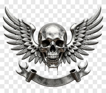 Metal Skull With Wings And Banner PNG