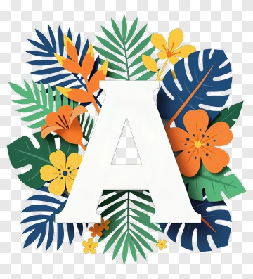 Letter A Surrounded By Tropical Plants PNG