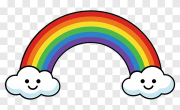 Happy Rainbow With Smiling Clouds PNG