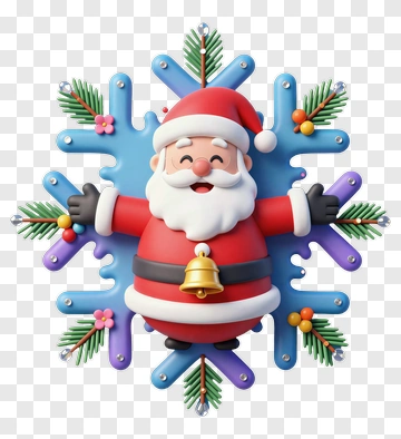 Cartoon Santa Claus With Snowflake Decor PNG