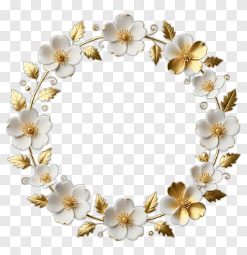 White And Gold Flower Wreath PNG