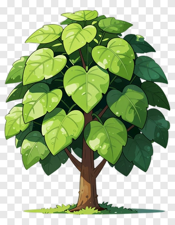 Cartoon Tree With Green Leaves PNG