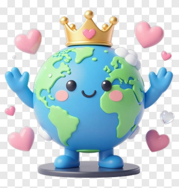 Crown Wearing Earth With Hearts PNG