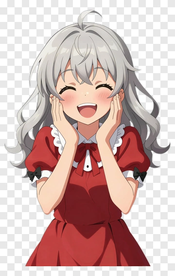 Anime Girl Laughing In Red Dress PNG