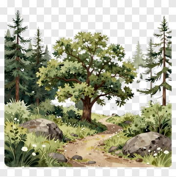 Forest Path With Tree And Rock PNG