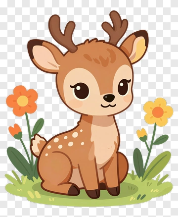 Cute Fawn With Flowers PNG