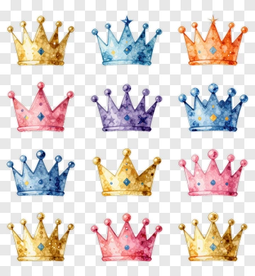 Watercolor Crowns In Bright Colors PNG