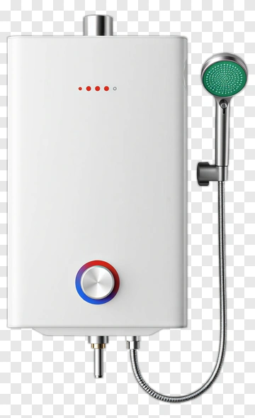 Modern White Water Heater With Shower Head PNG
