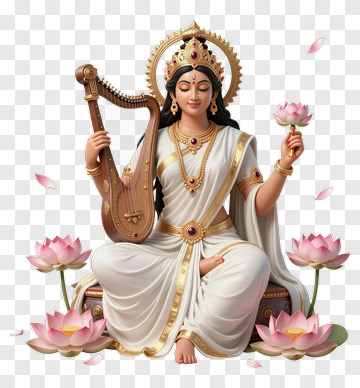 Goddess Lakshmi With Harmonium And Lotus PNG