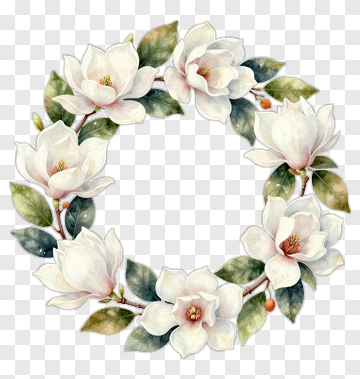 Magnolia Wreath With Green Leaves PNG