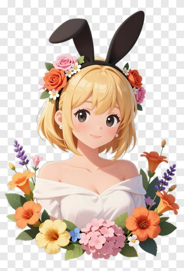Anime Girl With Rabbit Ears And Flower Crown PNG