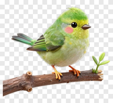 Cute Green Bird Perched On Branch PNG