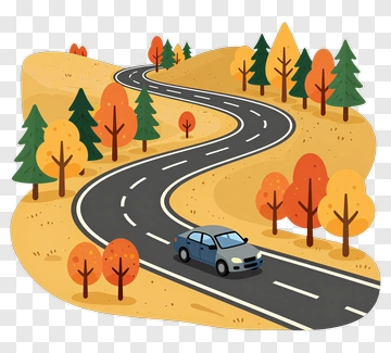 Car On Winding Road Through Autumn Trees PNG