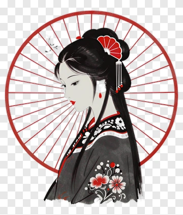 Geisha With Red Fan PNG