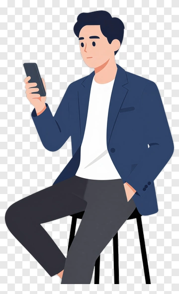 Man Using Phone On Stool PNG