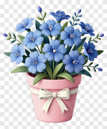 Blue Flowers In Pink Pot PNG