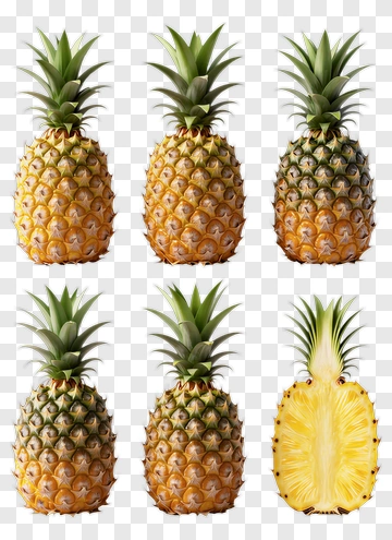 Six Pineapples Displayed With One Sliced PNG