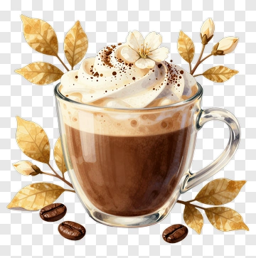 Coffee Cup With Whipped Cream And Flower PNG