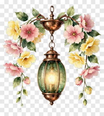 Chandelier With Pink And Yellow Flowers PNG