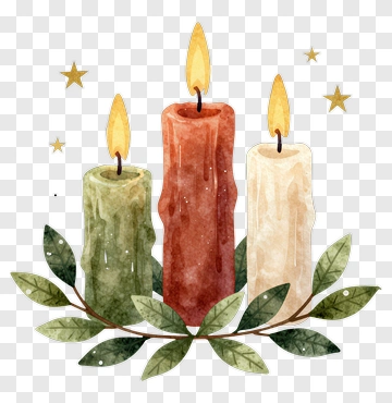 Three Candles With Wreath And Stars PNG