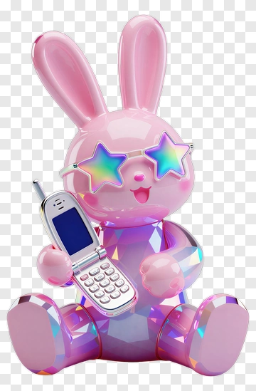 Pink Rabbit With Sunglasses Holding Cell Phone PNG