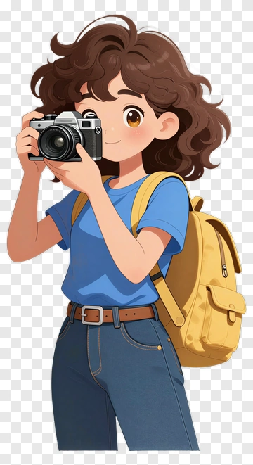 Cartoon Girl Holding Camera PNG