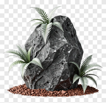 Rock With Ferns And Gravel PNG