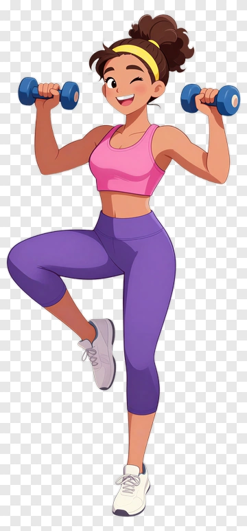 Happy Woman Lifting Dumbbells PNG