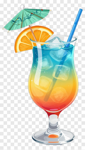 Colorful Cocktail With Ice And Straw PNG