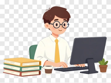 Man Working At Desk With Computer PNG