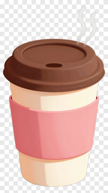 Steaming Coffee Cup With Pink Sleeve PNG