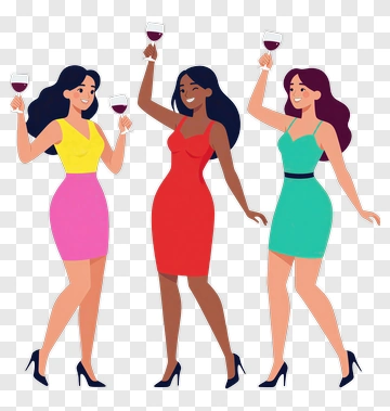 Three Women Celebrating With Wine PNG