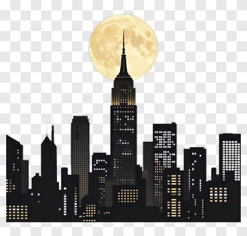 City Skyline With Moon PNG