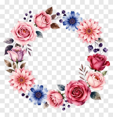 Watercolor Floral Wreath With Roses And Daisies PNG