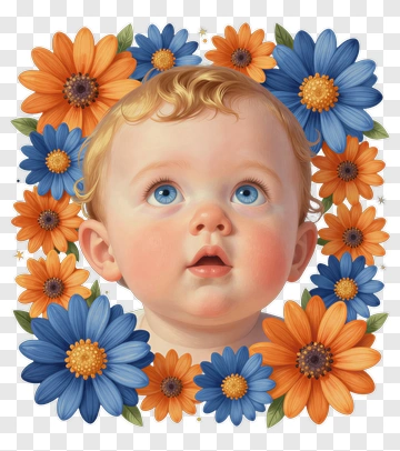 Baby Surrounded By Flowers PNG