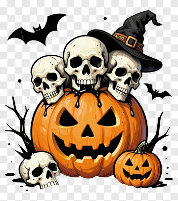 Skulls And Jack-o-Lanterns Halloween Design PNG